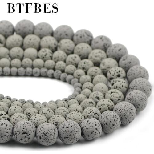 BTFBES Rubber gray Lava Beads 4 6 8 10 12mm Volcanic Rock Natural StoneRound Spacer Loose beads for DIY Jewelry Bracelet Making
