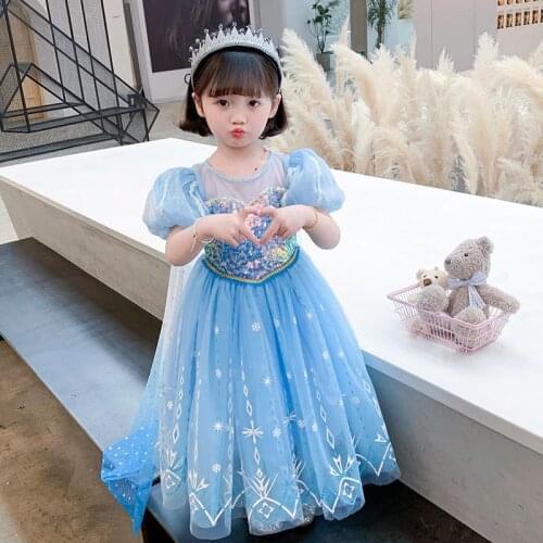Summer Blue Girls Snow Queen Costume With Cloak For Kids Christmas Fancy Elza Dress Halloween Holiday Girl Children Clothing