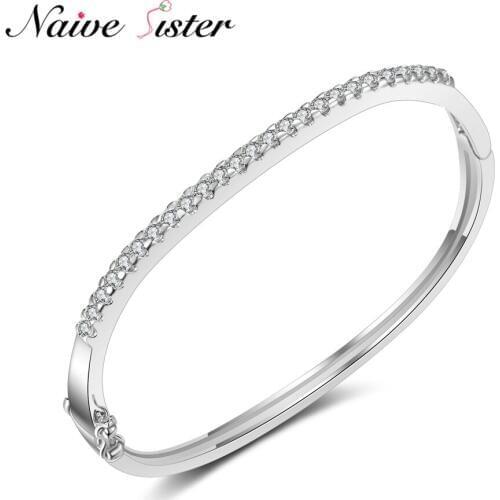 Design Simple Jewelry Cubic Zirconia Cuff Bangle Crystal Charms Bracelets & Bangles For Women Ladies Love Gift Minimalist