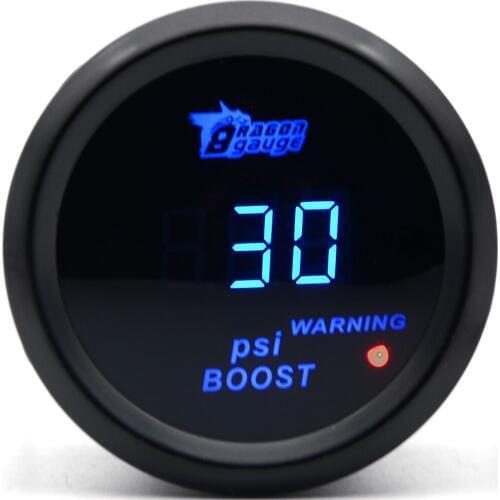 DRAGON GAUGE 2'' 52MM Boost Turbo Gauge Black Color Digital Blue Led -15-30PSI