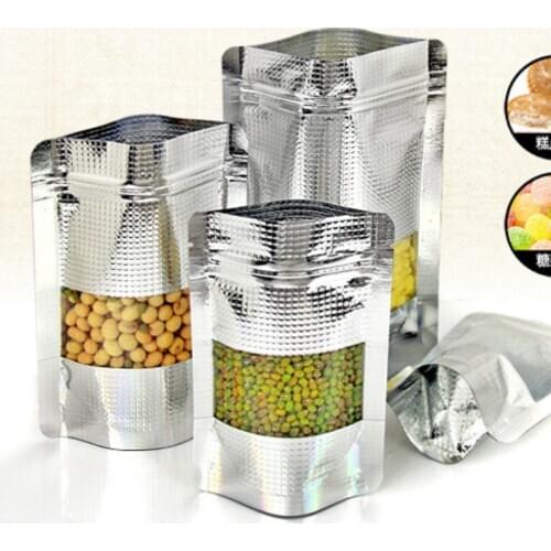 Ferimo 50pcs Aluminum foil zip lock stand up bag 14*20+4cm seal sealing packaging storage bags for food with window