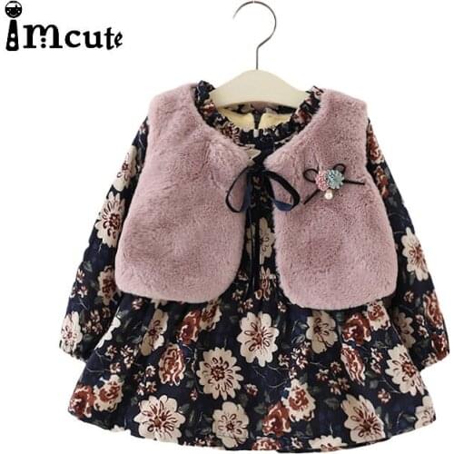 Imcute 2020 Fall Winter Wear Baby Girls Princess Dress Velvet Vest + long-sleeve dress Party Dresses Baby Clothes Baby Clothing