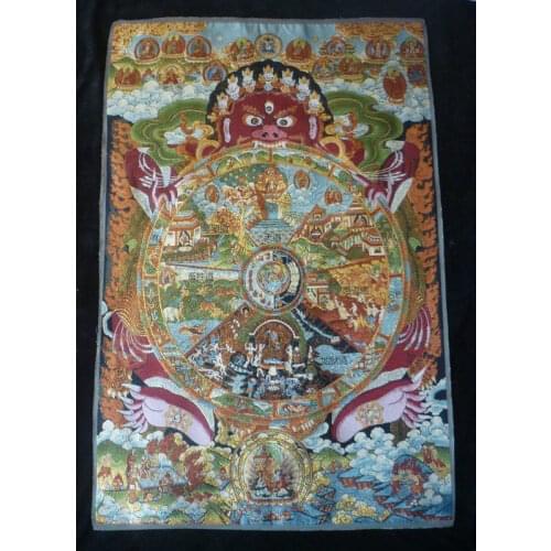 Exquisite Chinese Tibetan Buddhist Silk Inwrought Buddha Thangka