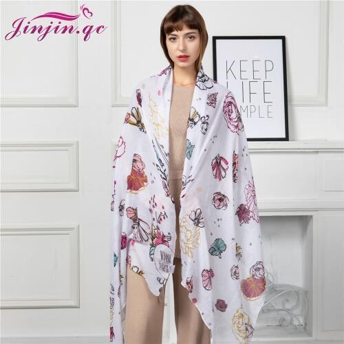 Jinjin.QC 2019 Fashion Scarves Ladies Floral Stylish Long Soft Viscose Chiffon Scarf Wrap Shawl Scarves Hot Stylish Item