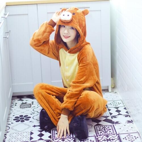 Brown Wild Boar Pajamas Costume For Women Adult Anime Kigurumi Onesie Animal Pig Party Onepieces Sleepwear Disguise Home Clothes