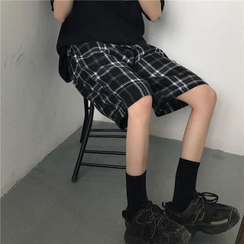 Summer Korean style elastic waist loose casual wide-leg straight five-point pants
