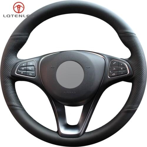 LQTENLEO Black Artificial Leather Car Steering Wheel Cover For Mercedes Benz C180 C200 C260 C300 B200 E200 E300 CLS260 CLS300