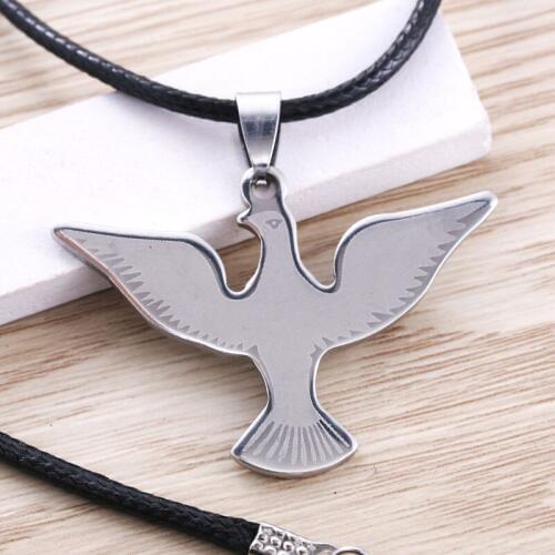 Metal Stainless Steel Peace Dove Cute Bird Pendant Leather Rope Necklace Exquisite Necklace Jewelry