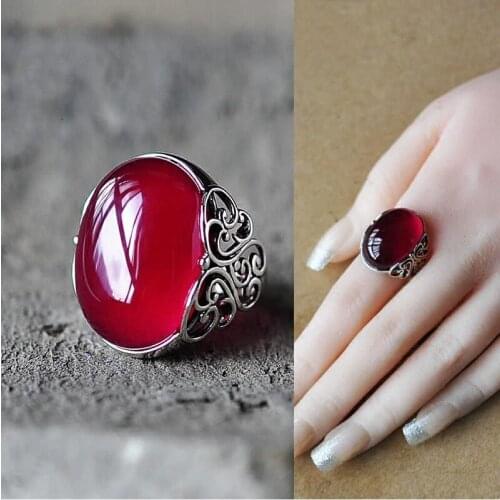 Fashion Retro Red Gem Crown Ring Charm Womens Ring Wedding Party Jewelry Accessories Cocktail Ring Adjustable Anniversary Gift