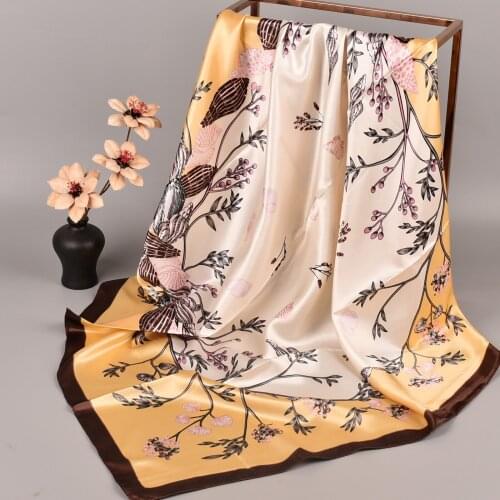 Fashion Scarve Women Shawl Print Silk Satin Hijab Female Luxury Brand Square Lady Muffler Coverchief Bandanna Pareo Girl 90*90cm