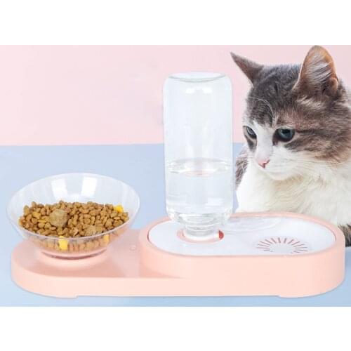 New two-bowl food dispenser for pet cats, puppy feeding bowl automatic water feeder, and high quality pet products for dogs and