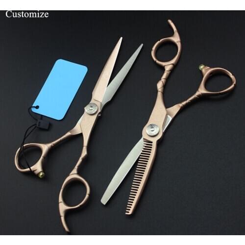 Customize japan 440c 6 '' rose gold retro hair salon scissors cutting barber makas scissor Thinning shears hairdressing scissors