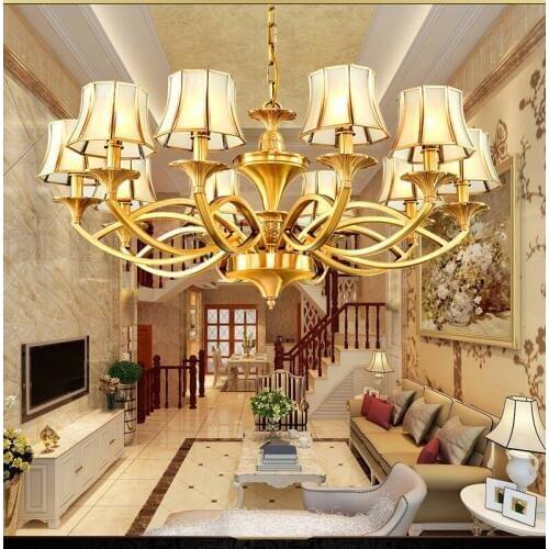 Retro copper chandeliers living room dining room chandelier lighting modern bedroom glass lamp pure copper vintage chandelier