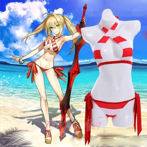 Cafiona Sexy Bikini Set FGO Fate Grand Order Nero Claudius Caesar Augustus Germanicus Cosplay Costume Girls Red Swimwear