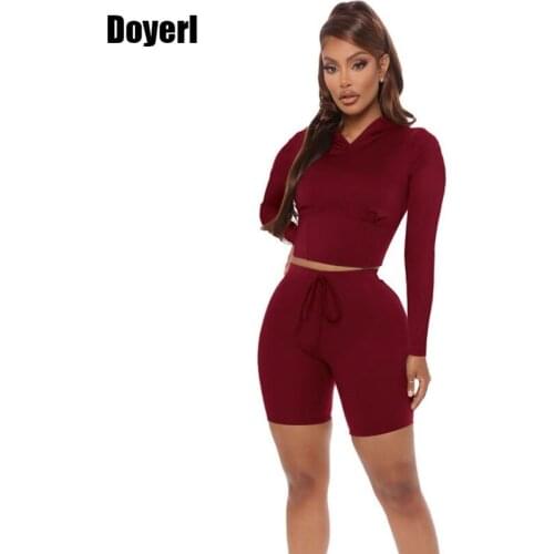 Sport Two Piece Set for Women Sweat Suits Casual 2 Piece Set Women Hoodies Tracksuit Crop Top and Biker Shorts Joggers Women Set
