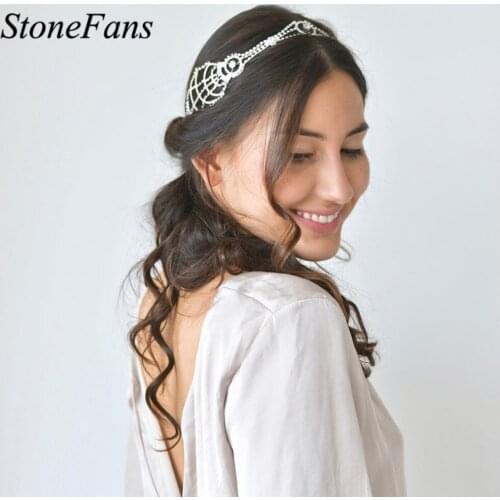 Stonefans Elastic Band Made of Hair Rhinestone Headband for Hair Unique Design Crystal Hair Hoop Head Ornaments Bridal Headwear