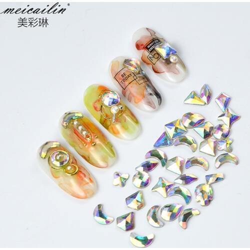 Mix-size Crystal AB Nail Rhinestones 50 pcs/lot Flat back Non Hotfix Glitter Nail Stones DIY 3D Nail Art Decorations Supplies