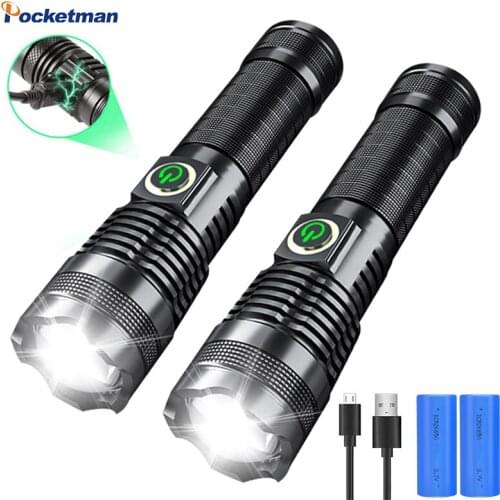 2PCS XHP50 900000 Lumens LED Flashlight Built-in Battery Torch USB Light Charging 5 Modes Flashlight With Zoomable Power Display