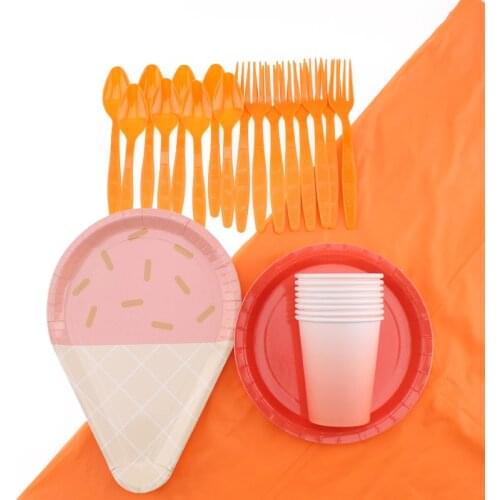 Birthday Party Ice Cream Series Plates Cups Knives Forks Spoons Disposable Tableware Accessories Party Supplies Cutler Set