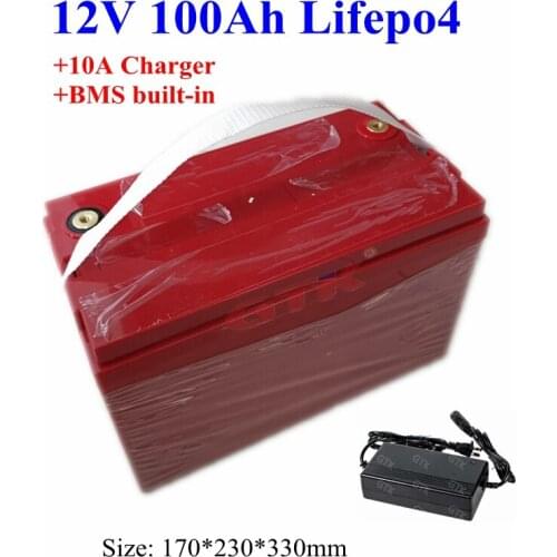 Waterproof lifepo4 12v 100ah lithium battery pack rechargeable bateria 12v for electric tricycle power boat inverter+10A Charger
