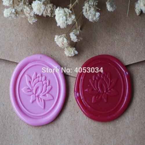 Lotus Flower Wax Stamp, Custom Initial Date Wedding Invitation