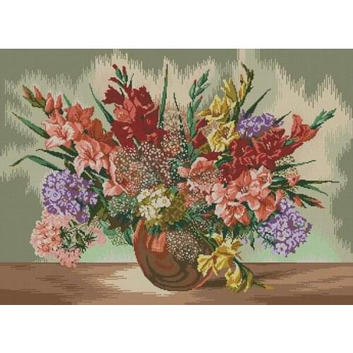 Vase of Flowers Oil Painting Needlework Cross stitch for Embroidery kits,14CT unprinted Patterns Cross-Stitching,DIY Handmade