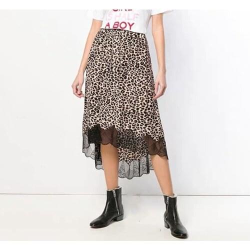 Leopard Print Women Midi Skirt Lace Elastic Waist 100% Viscose Short Front and Long Back Skirts