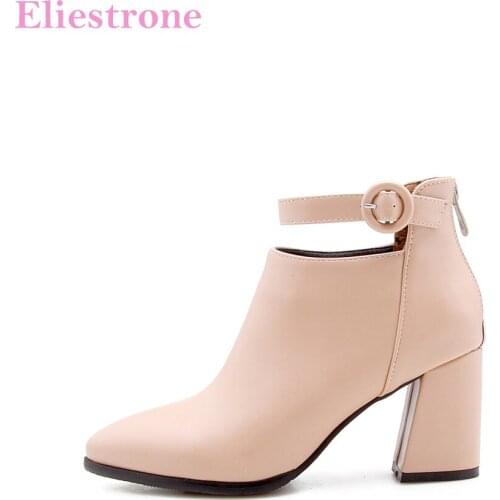 New Autumn Comfortable Wine Red Women Ankle Riding Boots Lady Shoes 3 inch Square Heels AB284 Plus Big Size 10 12 32 43 47