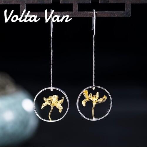 Volta Van Elegant Drop Earrings 925 Sterling Silver Pendientes Plata Vintage Iris Palace Long Earring Concise Silver Earrings