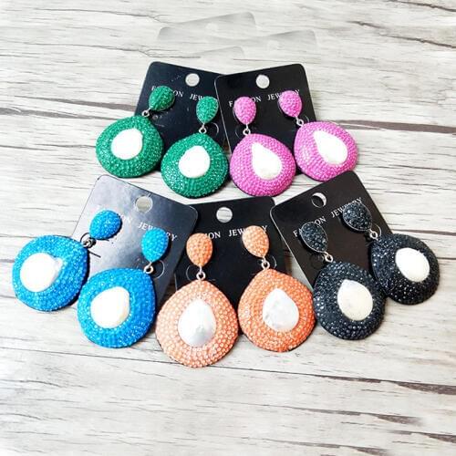 1 pair Multicolour Resin Crystal pearl Pave Dangle earrings,handcrafted leather jewelry for Women earring ER799