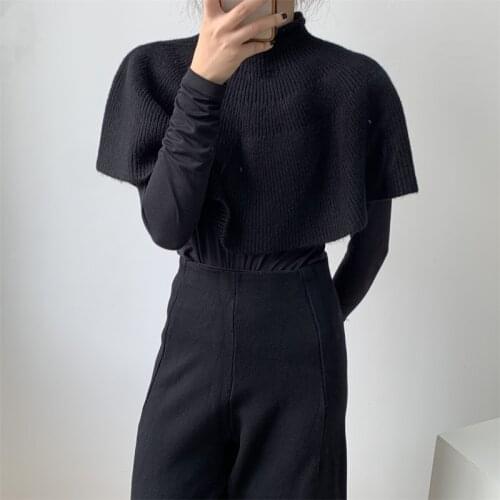 Spring and autumn womens casual solid color high neck knitted cloak
