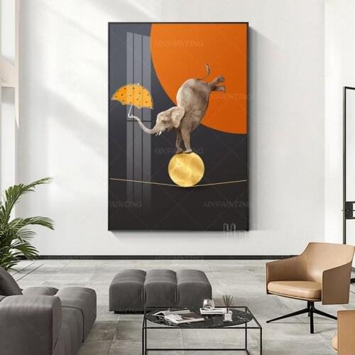 Gold Abstract Print Orange Black Elephant Wall Art Wall Pictures