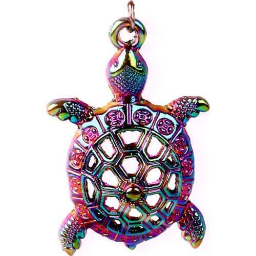 10pcs Rainbow Color Sea Turtle Tortoise Ocean Waves Beach Alloy Pendant charms for Necklace Jewelry Accessories Christmas Gifts
