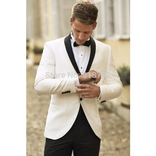 2017 Custom made Best Selling Groomsman Ivory Jacket Suit Men Wedding Suits Groom Tuxedos For Men Bridegroom Jacket+Pant+Tie