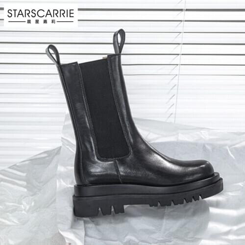 2020 Luxury Chelsea Boots Women Platform Ladies Boots Chunky Winter Shoes Short Boots Thick Heel Brand Designer Leather