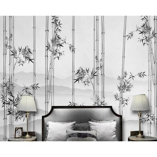 Beibehang Custom any size mural 3d wallpaper black and white ink bamboo living room sofa background wall 3d wallpaper behang