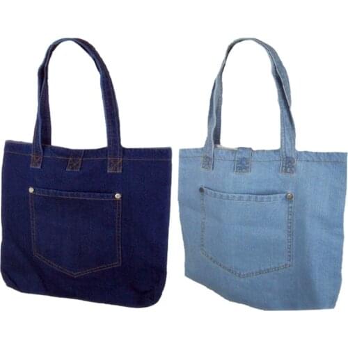 5PCS / LOT Women Denim Shopping Bag Environment Canvas Handbags Large Capacity Blue Shoulder Bag