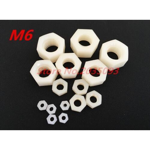 50pcs/Lot Free Shipping Metric Thread M6 Nylon Hexagon Nuts Screw Nuts Hex Nuts