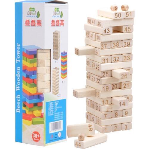 51pcs Cognition Poplar Wood Superimpose High DIY More Function Woodiness Building Block Alpinia Oxyphylla Toys