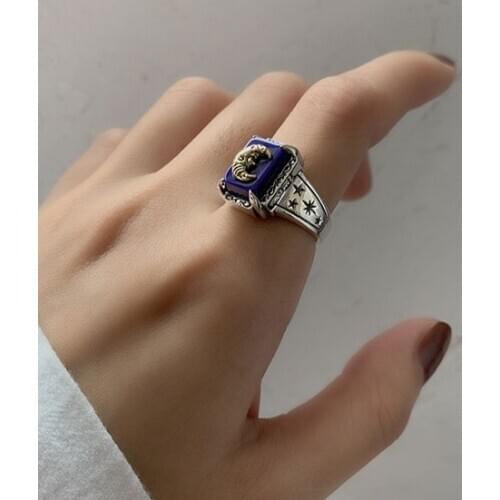 925 sterling silver moon mermaid lapis lazuli vintage ring