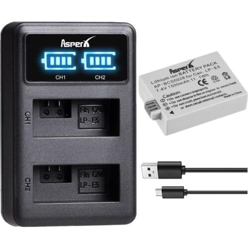 LP-E5 LPE5 Battery with LED LP E5 Charger for Canon EOS 1000D, EOS 500D, EOS 450D, Kiss X3, Kiss X2, kiss F, Rebel T1i