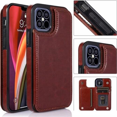 Leather Card Holder Phone Bags Case for iPhone 12 11 Pro Max SE2 8 7 6 6S Plus X XR XS Max ID Credit Card Soft Back Cover Fundas