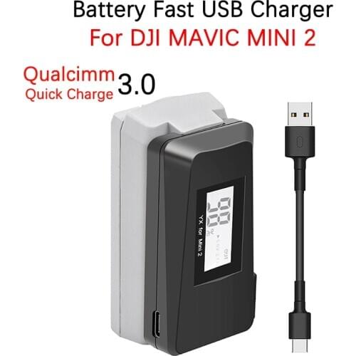 For DJI MAVIC MINI 2 Drone QC3.0 Battery Fast USB Charger With Digital Display LED Indicator Light TYPE-C Port Cable Accessories