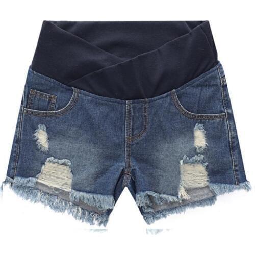 Pregnant Women Maternity Wear Low-waisted Denim Jean Hole Shorts Prop Belly Elastic Waist Pregnancy Shorts Gravidas Summer