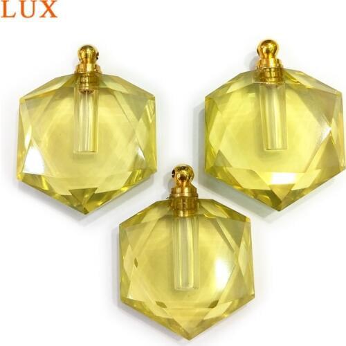 Natural citrines star perfume bottle yellow gems stone faceted cut pendants Star of David Hexagon Essential Oil Diffuser jewelry
