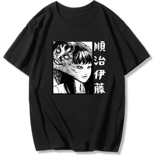 Harajuku Manga Junji Ito T Shirt Shintaro Kago Girl Graphic Horror Anime T-shirt Men Vintage Casual Tshirt Hip Hop Top Tees Male