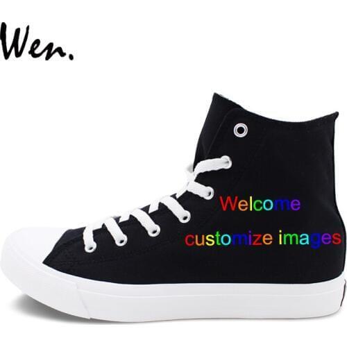 Wen Custom Black High Top Canvas Sneakers Hand Painted Shoes Welcome Customize Images Accept Bargain According to Complexity