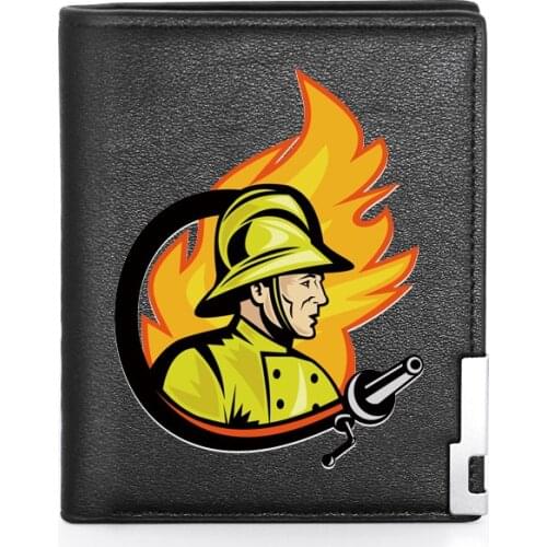 Classic Firefighter Rescue Printing Mens Wallet Leather Purse For Men Credit Card Holder Short Male Slim Coin Money Bags
