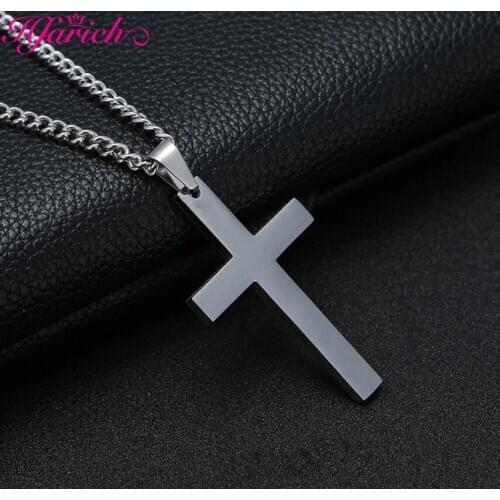 Hfarich Classic Cross Necklace Stainless Steel Gold/Silver Color Chain Necklaces Jewelry For Unisex Christian Believer Gift
