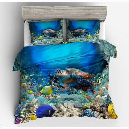 Fanaijia Turtle Bedding Sets king size 3D Printed seabed world Duvet Cover with pillowcase Bed bedline AU US size bed